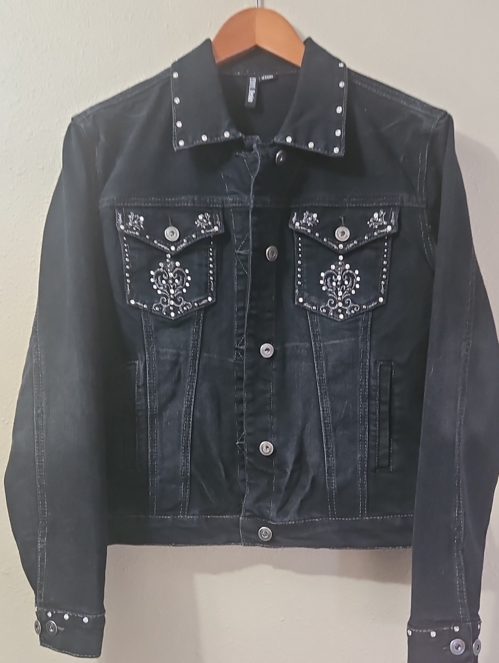 Stud-Embellished Black Denim Jacket - Unbranded